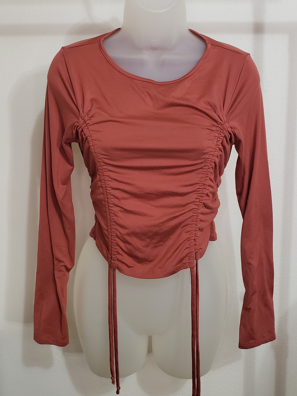 Heart Hips Rust Ruched Long-Sleeve Tie Top